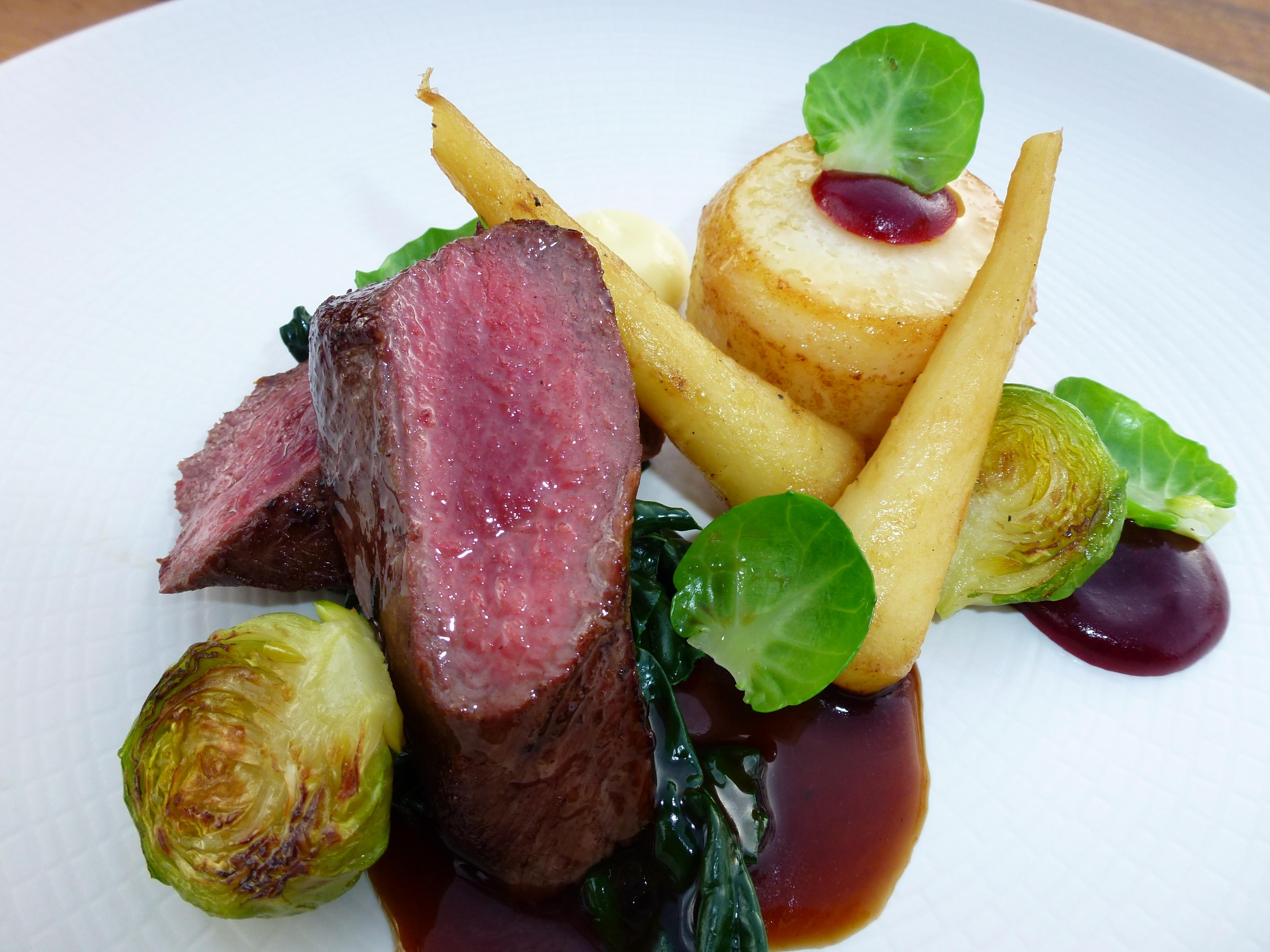 A seasonal dish from this month's menu at The Old Vicarage, Sheffield; wild roe deer and juniper with cranberry and star anise relish
