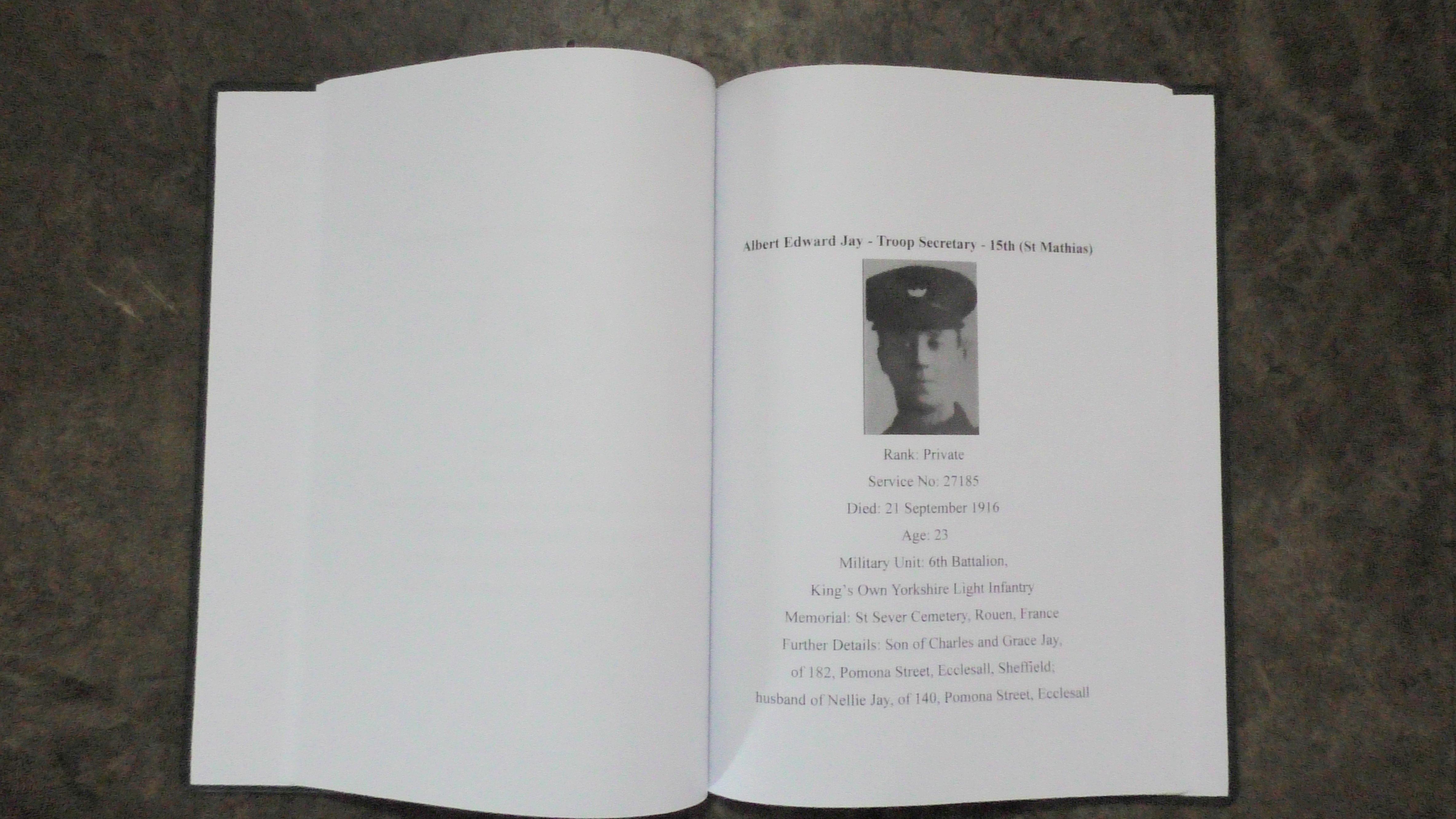One of their First World War dead recorded in a book of honour by Sheffield Scouts