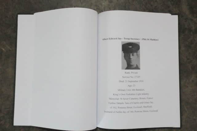 One of their First World War dead recorded in a book of honour by Sheffield Scouts