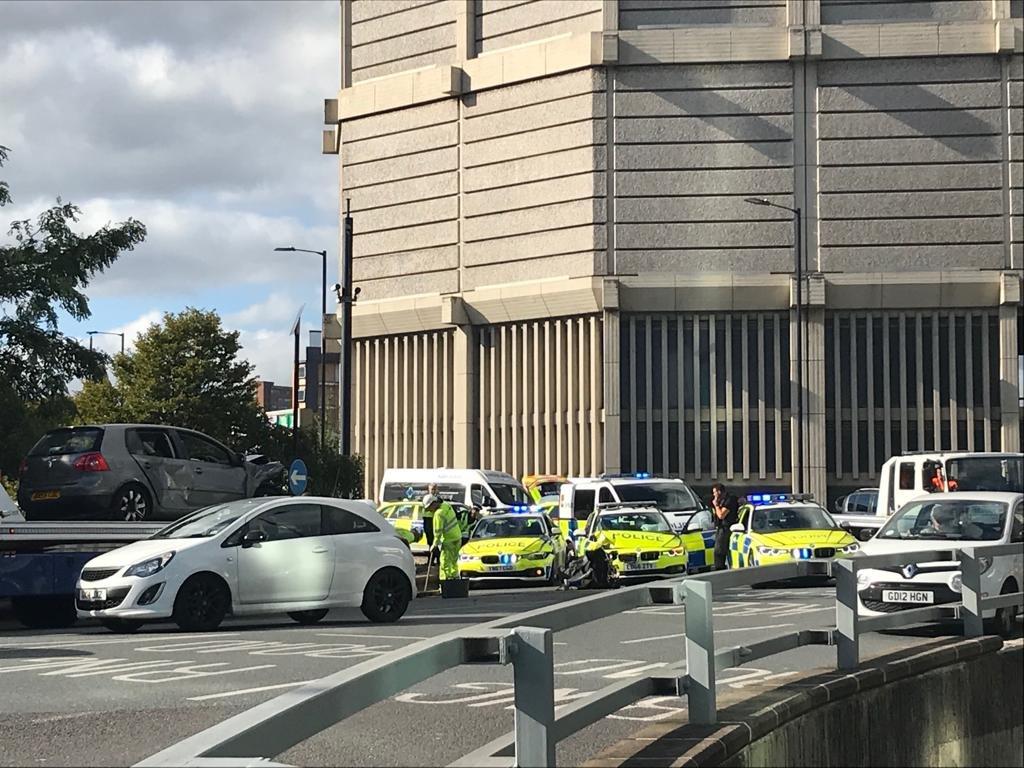 The scene on Moore Street roundabout. Picture: Sam Cooper
