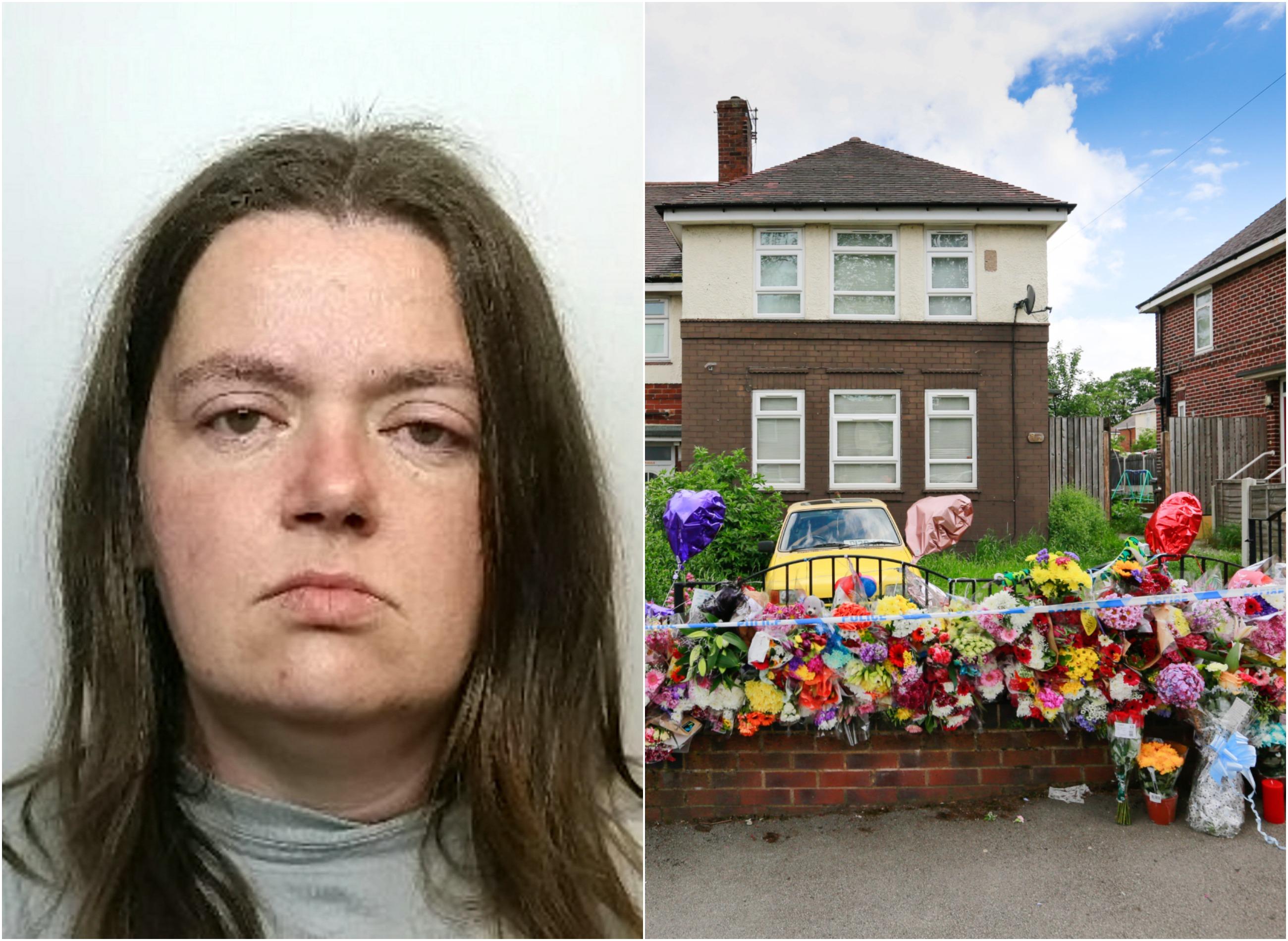 Sarah Barrass and the scene outside the Shiregreen house - Credit: SWNS