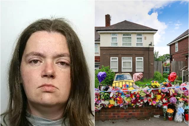 Sarah Barrass and the scene outside the Shiregreen house - Credit: SWNS