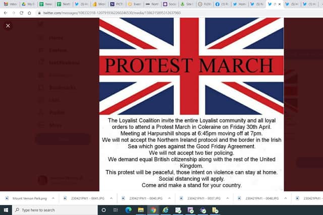 Planned protest in Coleraine on April 30