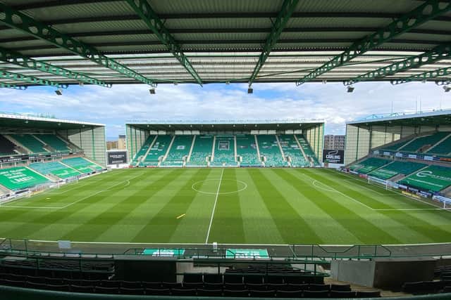 Easter Road stadium ahead of Hibs v St Johnstone. Pitch looking in much better nick than it has done recently. 