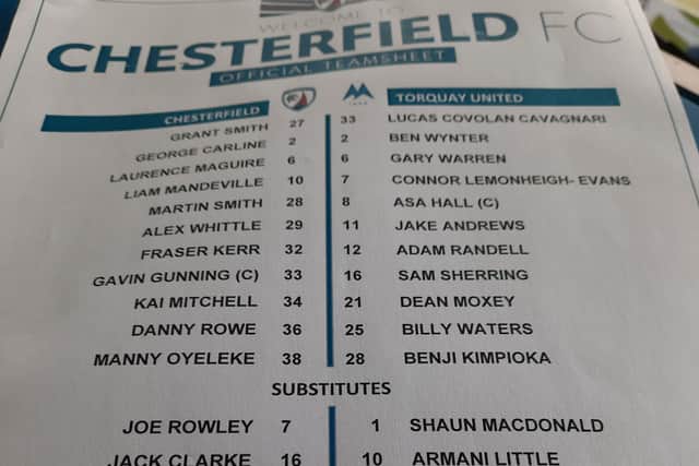 Chesterfield v Torquay - team sheet
