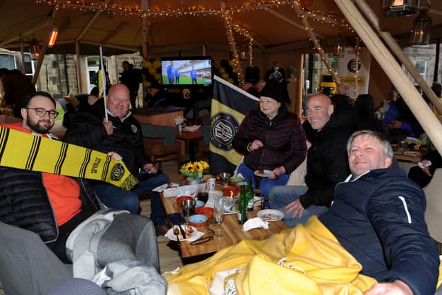 Harrogate Town fans get ready for the game at the Cedar Court Hotel.