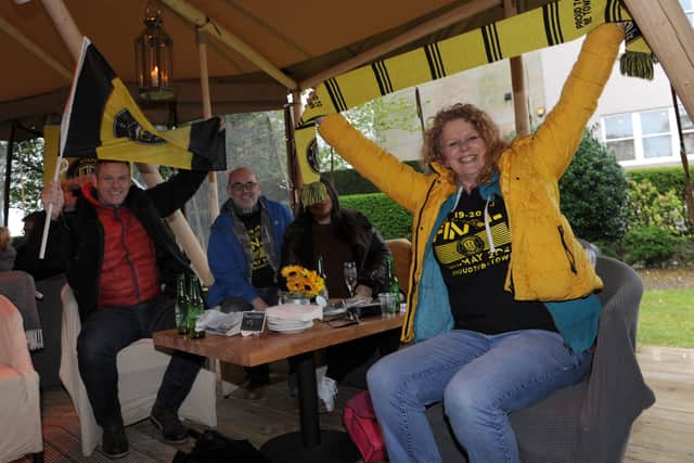 Harrogate Town fans watch the Wembley final at the Teepee on the Stray at the Cedar Court Hotel. Pictured from left Stephen Flood, Clayton Tunnicliffe, Brogan Tunnicliffe and Julie Tunnicliffe cheering on the team.