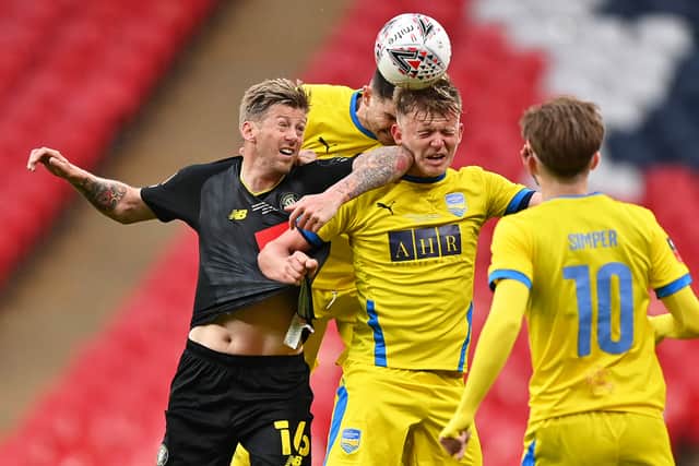 Jon Stead has had the best chances for Harrogate Town in the first half. Can he find the net in the second half?