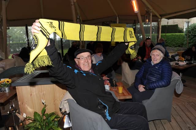 Harrogate Town President George Dunnington cheering on his team at the Teepee on the Stray at the Cedar Court Hotel.