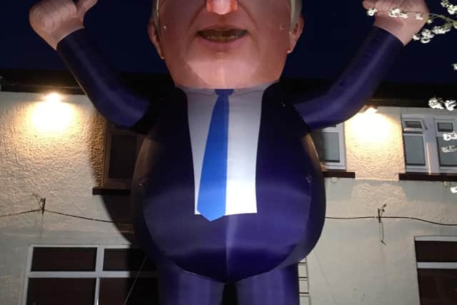 An inflatable Boris Johnson mysteriously appeared outside the Mill House Leisure Centre 
