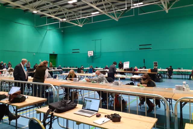 Counting now underway in Green Bank Leisure Centre in Swadlincote for the Derbyshire County Council election count.