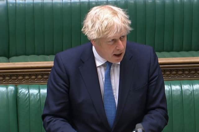 Prime Minister Boris Johnson speaking about the Covid-19 pandemic in the House of Commons, London. 