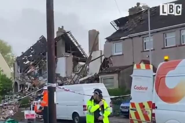 A scene of devastation in Heysham after a suspected gas explosion which caused two houses to collapse.