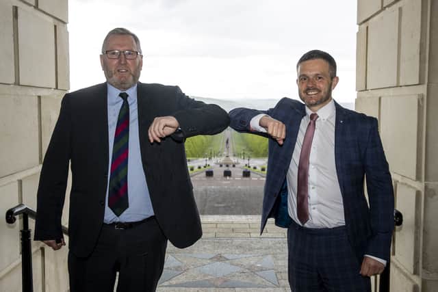 Doug Beattie (left) at Stormont, Belfast, after becoming the new leader of the Ulster Unionist Party (UUP) and new deputy leader, Robbie Butler, MLA.