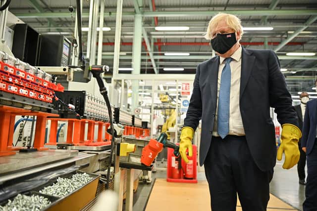 British Prime Minister Boris Johnson on his visit to the the Envision AESC Holding Ltd following the announcement about the plans for Nissan in Sunderland. 