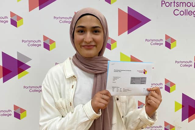 Aqsa Pervaiz with her grades at Portsmouth College 