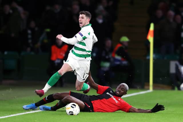 INCOMING: Rennes’ James Lea Siliki, right, in action against Celtic for Rennes in November 2019. Picture  Andrew Milligan/PA