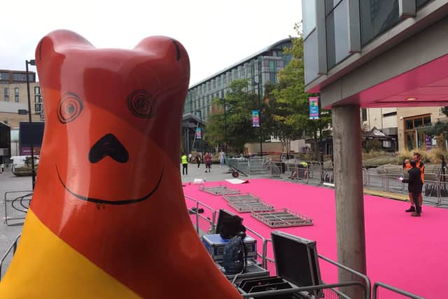One of the bears of Sheffield supervises proceedings in Tudor Square.