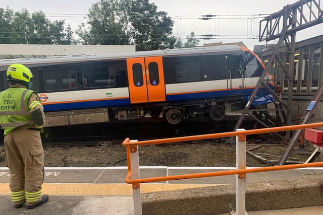 The crash at Enfield Town station this morning. The London Fire Brigade and Ambulance Service were called. Credit: London Fire Brigade / SWNS