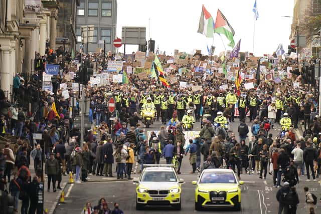 Demonstrators during the Fridays for Future Scotland march through Glasgow during the COP26 summit in Glasgow.