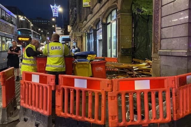 Workers fixing a gas leak in Leeds city centre.