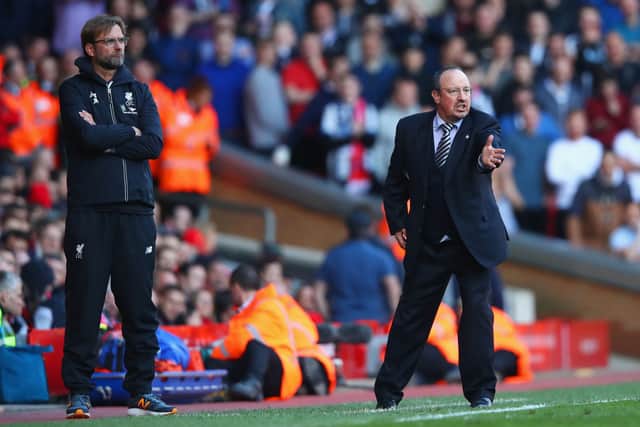 Jurgen Klopp, left and Rafa Benitez while he was Newcastle manager. Picture: Clive Brunskill/Getty Images