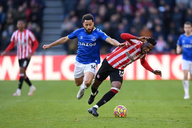 Andros Townsend in action during Everton’s loss at Brentford. Picture: Justin Setterfield/Getty Images