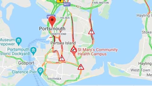 AA Traffic map for Portsmouth on December 7