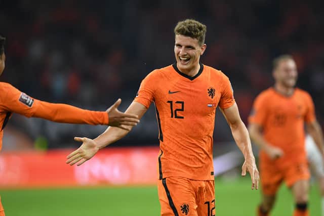 Guus Til celebrates scoring for Holland. Picture: JOHN THYS/AFP via Getty Images