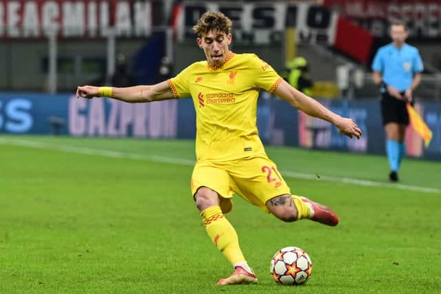 Kostas Tsimkas in action for Liverpool against AC Milan. Picture: MIGUEL MEDINA/AFP via Getty Images
