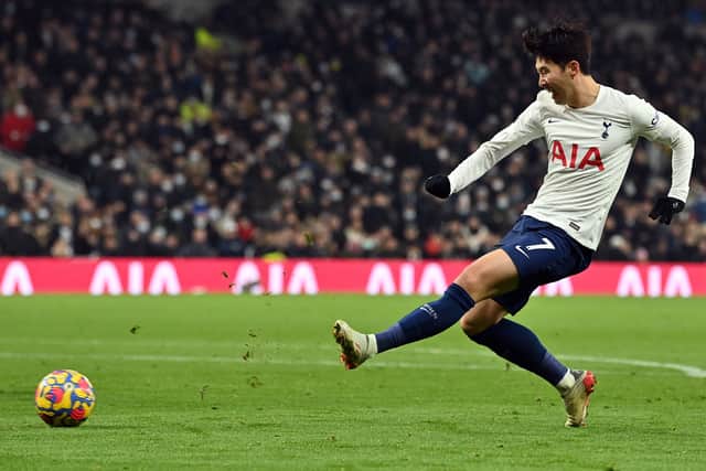 Son Heung-Min makes it 2-2 in Liverpool’s draw with Tottenham. Picture: JUSTIN TALLIS/AFP via Getty Images