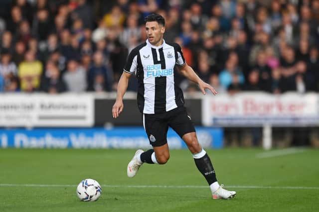 Fabian Schar of Newcastle in action during the pre-season friendly between Burton Albion and Newcastle United at the Pirelli Stadium. 