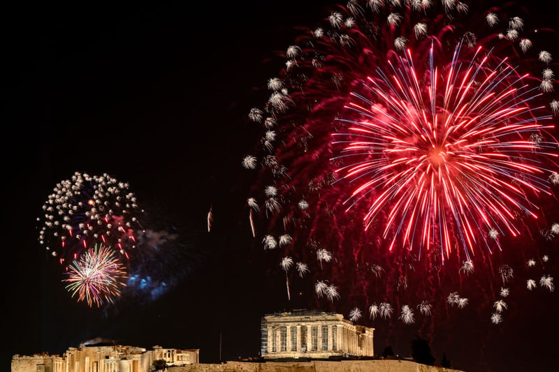  fireworks display over the Ancient Acropolis during New Year’s Eve celebrations. Celebratory fireworks were either cancelled or televised in major cities worldwide in a bid to curb the spread of COVID-19 infections