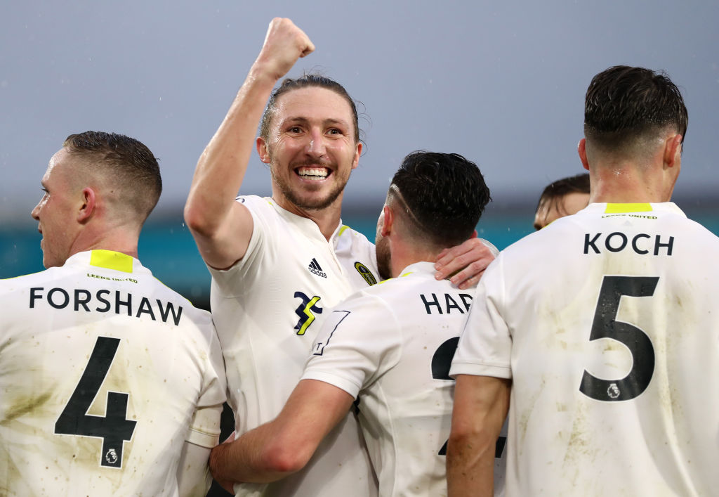 Leeds United players celebrate. (Photo by George Wood/Getty Images)