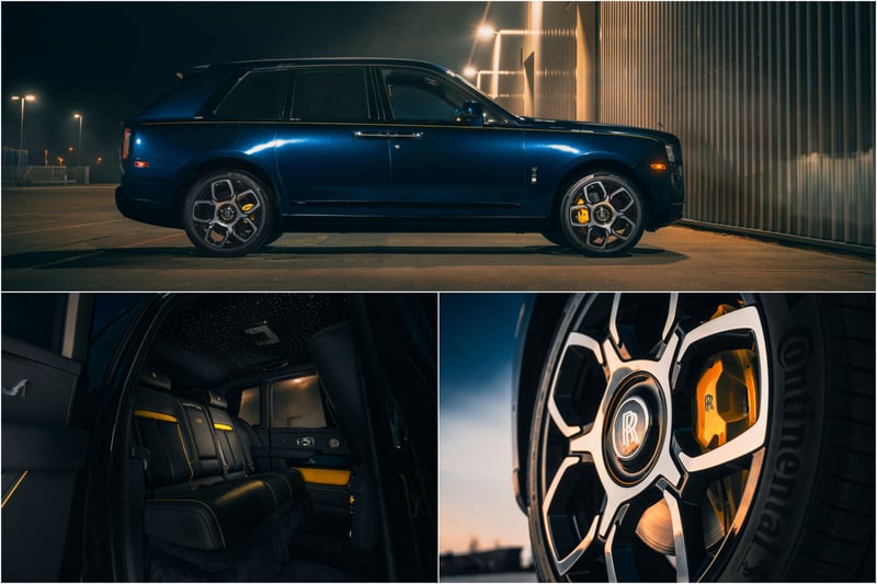 This bespoke take on the Cullinan Black Badge was commissioned by car enthusiasts and endurance racers Ben and Christine Sloss to pay homage to the legendary Pikes Peak hill-climb, one of the couple’s favourite events. Finished in a unique Pikes Peak Blue and combined with flashes of Forge Yellow on the hand-painted coachline, wheel-centre pinstripes and brake callipers, the Black Badge Cullinan carries the colours of the flag of Modena and the livery featured on the couple’s racing cars. Inside each door panel is embroidered with Mrs. Sloss’ personal racing logo – a stylized stiletto.