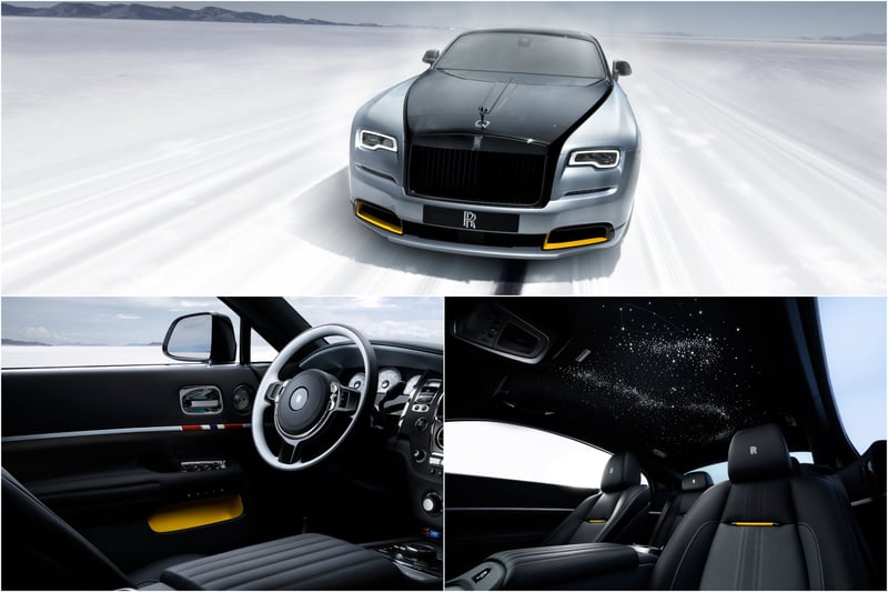 The Landspeed Collection represents a total of 25 Black Badge Dawn and 35 of Black Badge Wraith, which are inspired by and pay tribute to world record breaker George Eyston. The cars all feature door card detailing to match the medal ribbons of the Military Cross, the Chevalier of the Légion d’honneur and the OBE, all of which Eyston was awarded. The Wraith also features a star map using 2,117 fibre optic “stars” to recreate the constellations exactly as they appeared over the Bonneville Salt Flats on 16 September 1938, the date on which Eyston set his third and final world land-speed record.