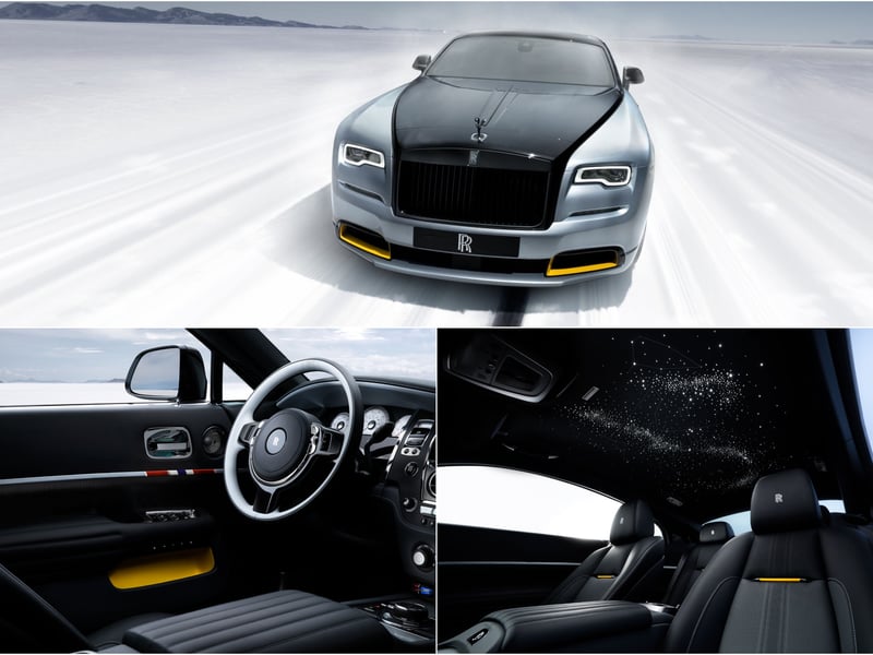 The Landspeed Collection represents a total of 25 Black Badge Dawn and 35 of Black Badge Wraith, which are inspired by and pay tribute to world record breaker George Eyston. The cars all feature door card detailing to match the medal ribbons of the Military Cross, the Chevalier of the Légion d’honneur and the OBE, all of which Eyston was awarded. The Wraith also features a star map using 2,117 fibre optic “stars” to recreate the constellations exactly as they appeared over the Bonneville Salt Flats on 16 September 1938, the date on which Eyston set his third and final world land-speed record.