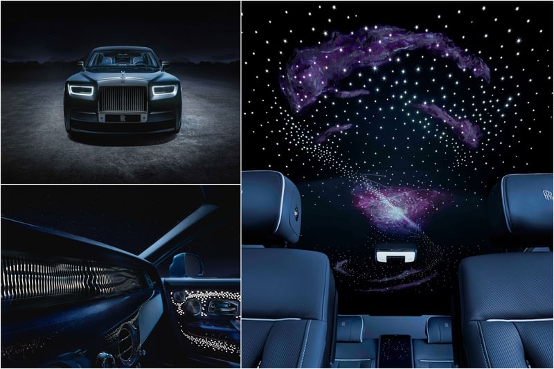 Just 20 examples of the Phantom Tempus have been created, each inspired by the concept of time. The exterior is finished in a new Kairos Blue shade with jewel-like blue mica flakes, which catch the light and glitter to mimic stars, but the car’s centrepiece is the elaborate headliner. This illustrates a pulsar -  a rare astronomical phenomenon found in the deepest reaches of space. These very dense, white-hot stars emit electromagnetic radiation in extremely regular pulses, making them a point of reference for some of the most accurate clocks in the universe.
