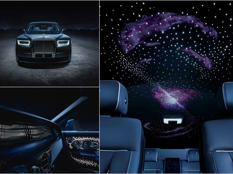 Just 20 examples of the Phantom Tempus have been created, each inspired by the concept of time. The exterior is finished in a new Kairos Blue shade with jewel-like blue mica flakes, which catch the light and glitter to mimic stars, but the car’s centrepiece is the elaborate headliner. This illustrates a pulsar - a rare astronomical phenomenon found in the deepest reaches of space. These very dense, white-hot stars emit electromagnetic radiation in extremely regular pulses, making them a point of reference for some of the most accurate clocks in the universe.