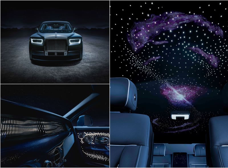 Just 20 examples of the Phantom Tempus have been created, each inspired by the concept of time. The exterior is finished in a new Kairos Blue shade with jewel-like blue mica flakes, which catch the light and glitter to mimic stars, but the car’s centrepiece is the elaborate headliner. This illustrates a pulsar -  a rare astronomical phenomenon found in the deepest reaches of space. These very dense, white-hot stars emit electromagnetic radiation in extremely regular pulses, making them a point of reference for some of the most accurate clocks in the universe.