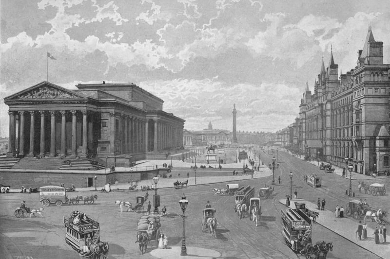 Horse drawn carriages in and around St. George’s Hall and Lime Street.