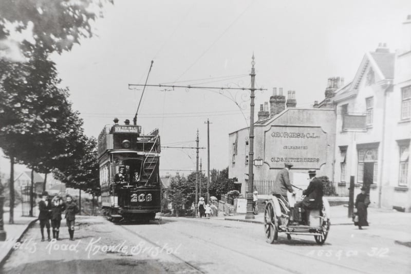 The George pub remains on the right of this view down Wells Road toward Totterdown. Arnos Vale Cemetery is nearby on the righthand side.