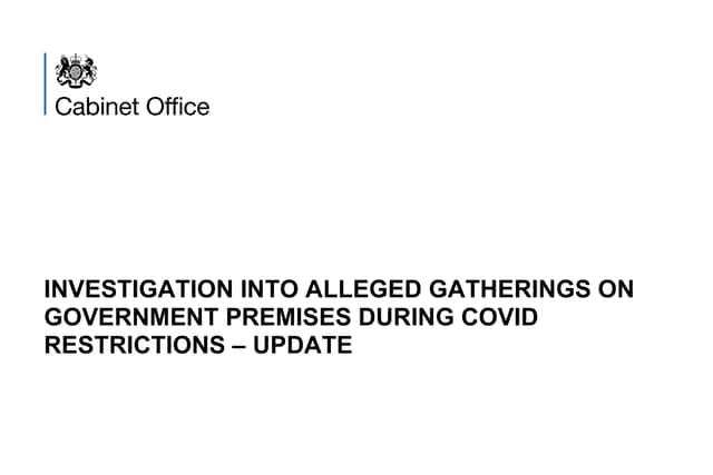 The cover of the Sue Gray partygate report, the Investigation into Alleged Gatherings on Government Premises During Covid Restrictions