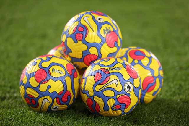 Premier League match balls. (Photo by Alex Pantling/Getty Images)