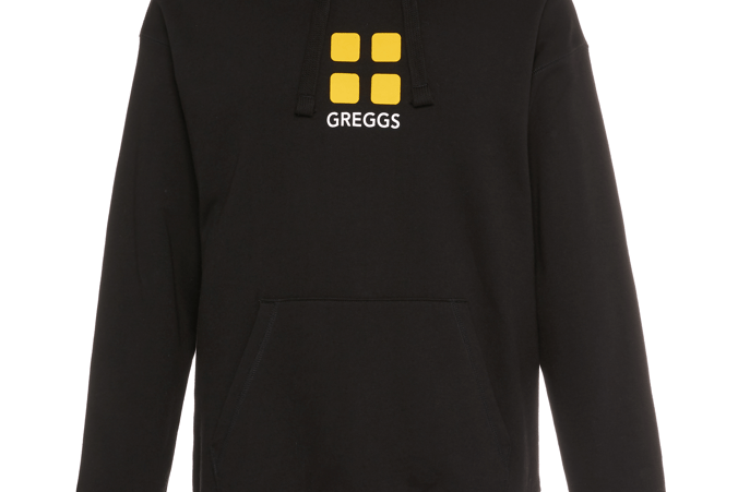 “This relaxed fit hoodie comes in a sleek black design with a Greggs logo on the chest. Relaxation has never looked so appetising.”
