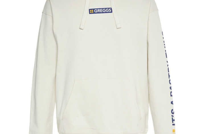 “Snug as a sausage roll, this Greggs hoodie also comes in a warm ecru shade. Show your commitment to baked goods with the ’it’s a pastry thing’ mantra that’s emblazoned on the sleeve.”