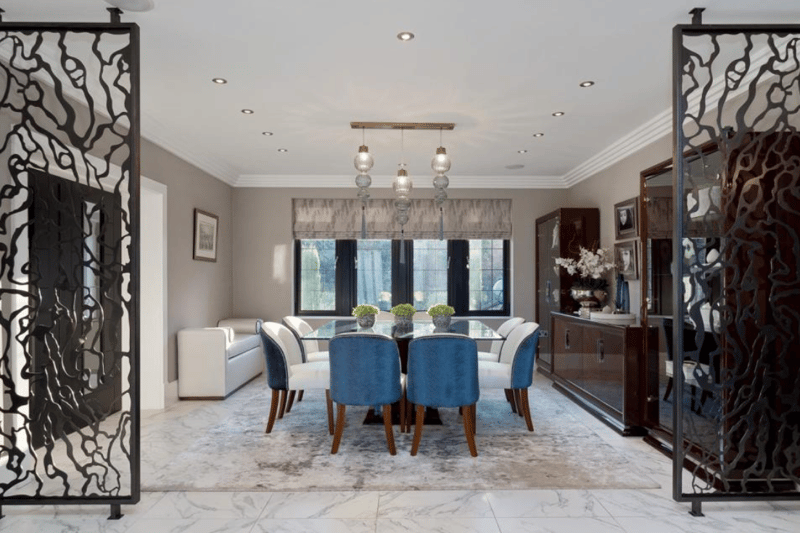 The dining room offers plenty of space to entertain guests