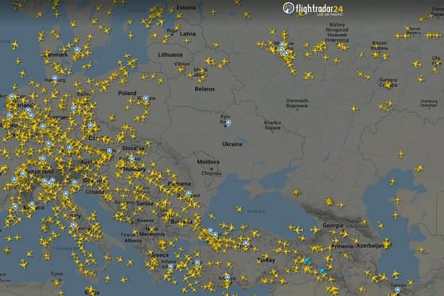 Handout screengrab from Flightradar24.com showing no civilian aircraft in Ukrainian airspace at 0600 GMT