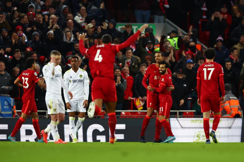 Joel Matip doesn’t score many, but his smartly taken strike doubled Liverpool’s lead and had van Dijk running the length of the pitch in celebration.  (Photo by Clive Brunskill/Getty Images)