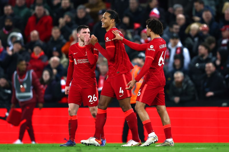 Van Dijk wraps things up with a sixth. The Reds’ tally of 70 strikes in 26 matches is the highest in the Premier League this season.  (Photo by Clive Brunskill/Getty Images)
